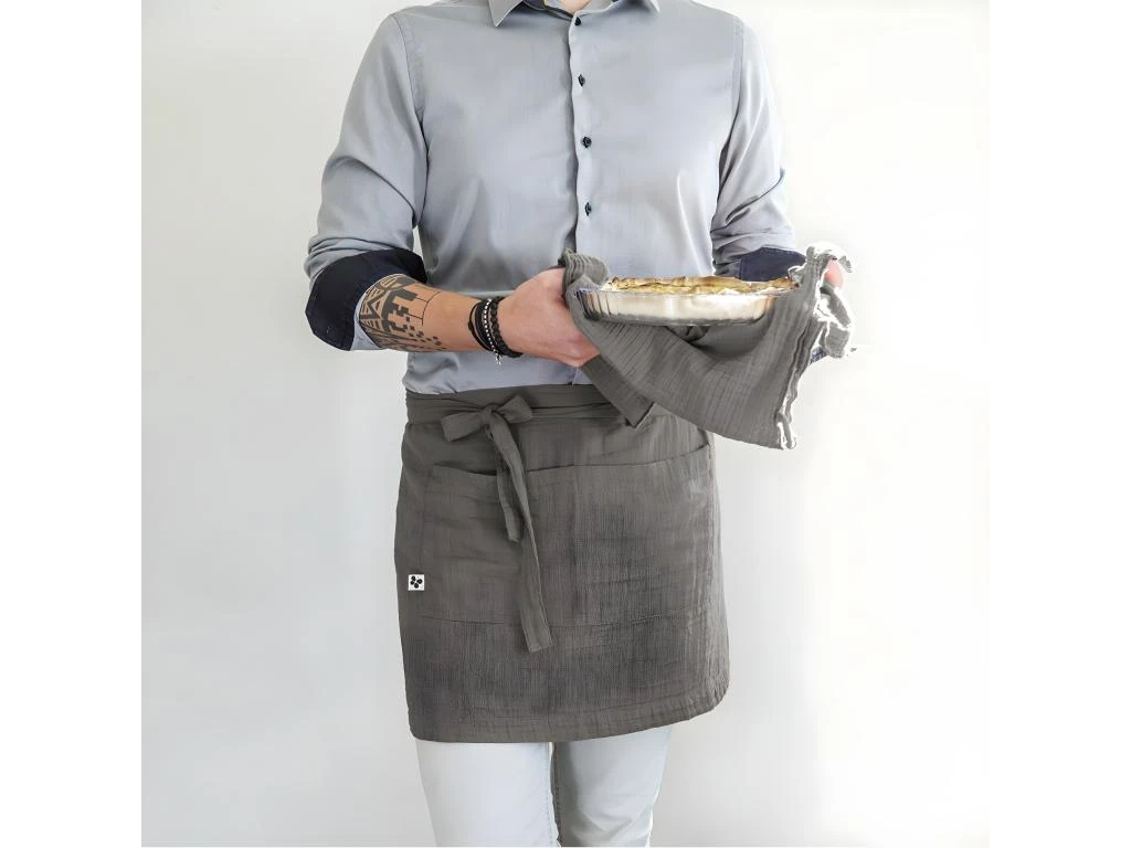 OUREA - Demi-Tablier Avec Double Poche Gaze De Coton Granit 2 OUREA - Demi-Tablier Avec Double Poche Gaze De Coton Granit – Image 2