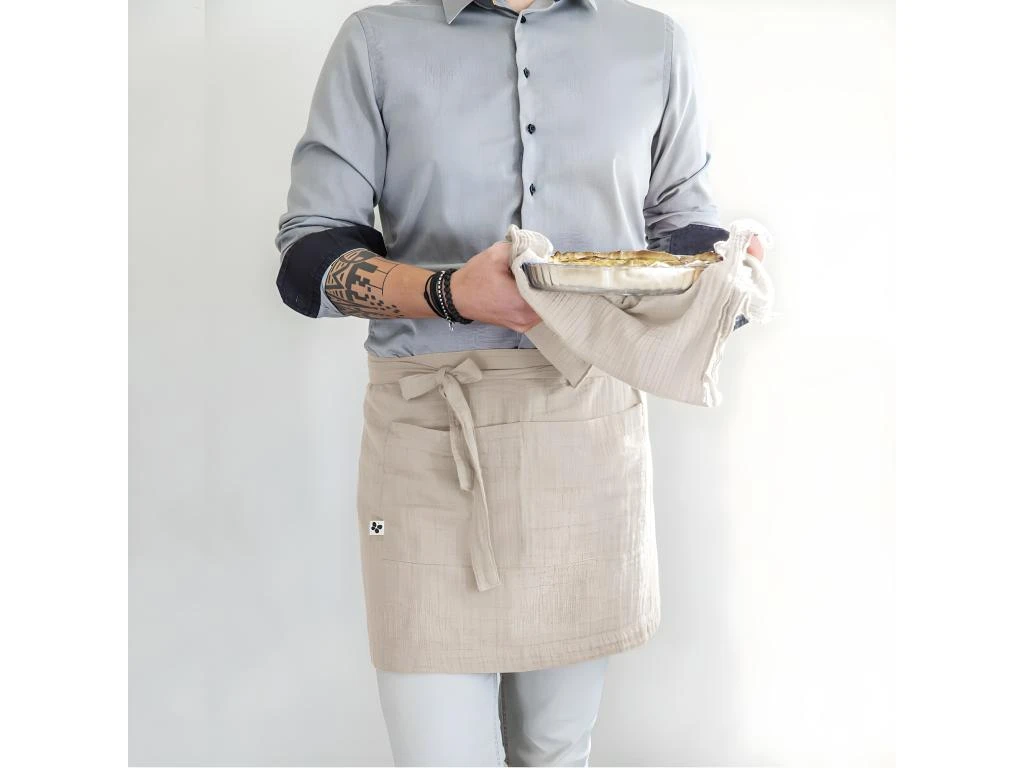 OUREA - Demi-Tablier Avec Double Poche Gaze De Coton Pampa 2 OUREA - Demi-Tablier Avec Double Poche Gaze De Coton Pampa – Image 2