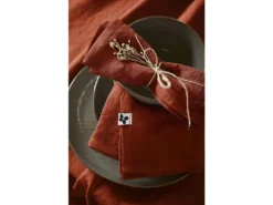 MARGAUX - Lot De 3 Serviettes 40x40cm Lin Lavé Coloris Paprika