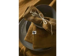 MARGAUX - Lot De 3 Serviettes 40x40cm Lin Lavé Coloris Caramel