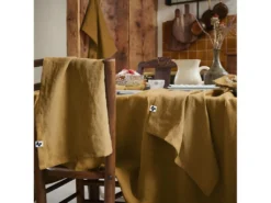 MARGAUX - Lot De 3 Serviettes 40x40cm Lin Lavé Coloris Caramel -Herman Miller Magasin linge de table 18170209