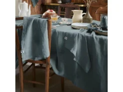 MARGAUX - Lot De 3 Serviettes 40x40cm Lin Lavé Coloris Ardoise -Herman Miller Magasin linge de table 18170227