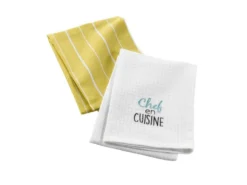 Lot De 2 Torchons Brodés "Chef En Cuisine" 50x70cm Jaune