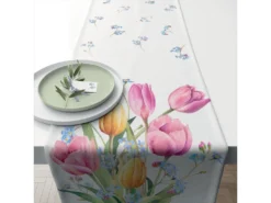 Chemin De Table En Coton Bouquet De Tulipes 40 X 150 Cm
