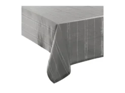 Nappe En Coton Gris Ajouré Et Rayures Lurex Argent 140 X 240 Cm