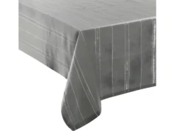 Nappe En Coton Gris Ajouré Et Rayures Lurex Argent 140 X 360 Cm