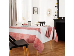 Nappe Carrée 150x150 Cm Jacquard Coton + Enduction Acrylique MOSAIC RUBIS Rouge -Herman Miller Magasin linge de table 8951335