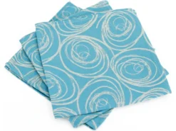 Lot De 3 Serviettes De Table 45x45 Cm Jacquard Coton SPIRALE Bleu Turquoise