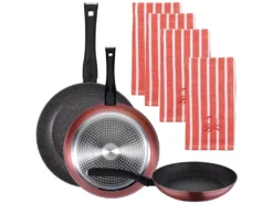 3 Paquets De 3 Poêles ø20 / 24 Et 28 Cm + 4 Pc De Torchons En Coton