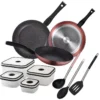 Set 3 Poêles à Frire + 4 Boîtes à Lunch + 3 Ustensiles