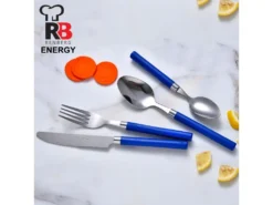 Pack De 3 Poêles à Frire Couverts ø16cm ø20cm ø24cm + Set De 24 Couverts En Acier Inoxydable Avec Manches Bleus -Herman Miller Magasin materiel et ustensile de cuisson 15806315