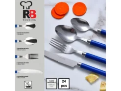 Pack De 3 Poêles à Frire Couverts ø16cm ø20cm ø24cm + Set De 24 Couverts En Acier Inoxydable Avec Manches Bleus -Herman Miller Magasin materiel et ustensile de cuisson 15806317