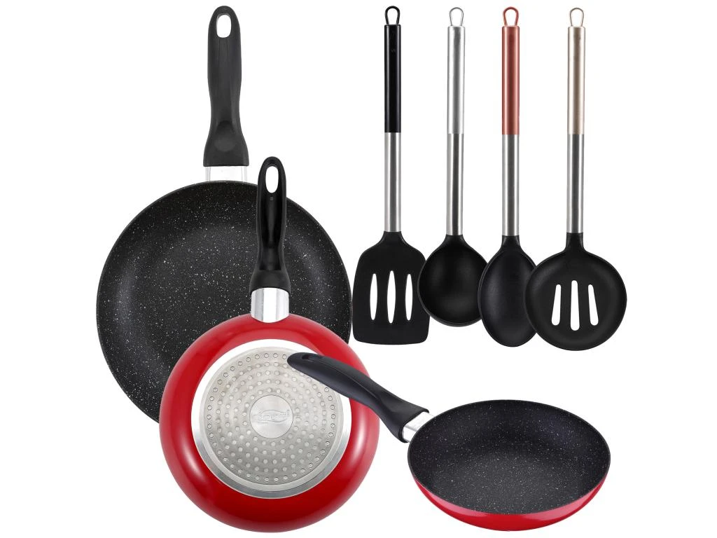 Lot De 3 Poêles à Frire ø16cm ø20cm ø24cm + Lot De 4 Ustensiles De Cuisine En Nylon 1 Lot De 3 Poêles à Frire ø16cm ø20cm ø24cm + Lot De 4 Ustensiles De Cuisine En Nylon
