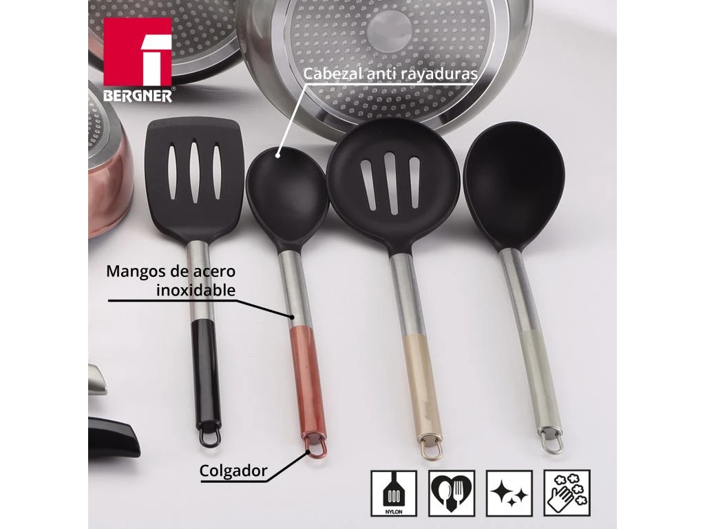 Lot De 3 Poêles à Frire ø16cm ø20cm ø24cm + Lot De 4 Ustensiles De Cuisine En Nylon 5 Lot De 3 Poêles à Frire ø16cm ø20cm ø24cm + Lot De 4 Ustensiles De Cuisine En Nylon – Image 5