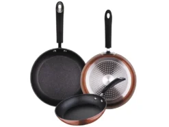 Set Sip Poêles à Frire Cuivrées - ø20/24/28 Cm, Aluminium Forgé, Manche Recouvert De Silicone Athermique, Induction