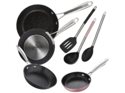4 Poêle En Aluminium Forgé + Set D'ustensiles De Cuisine De Base