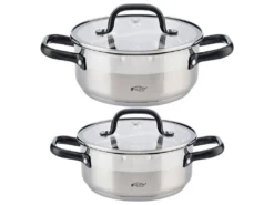 2x Casserole 20 à 24 Cm Avec Couverts En Acier Inoxydable Adapté à L'induction