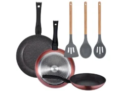 Pack De 3 Casseroles ø20 / 24 Et 28 Cms + 3pc Set D'ustensiles De Cuisine En Silcona Et En Bois