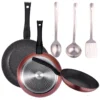 3 Paquet De 3 Casseroles ø20 / 24 Et 28 Cms + 3pc Set D'ustensiles De Cuisine En Acier Inoxydable
