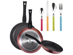 Pack De 3 Casseroles ø20 / 24 Et 28 Cms + 24pc De Couverts En Acier Inoxydable Avec Des Manches Multicolores