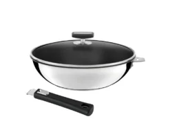 Malice - Wok 28cm Inox Revêtu Avec Couvercle Et Poignée Noire
