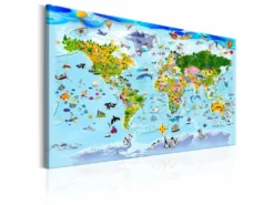 Tableau Carte Pour Enfants Voyages Colorés - 120 X 80 Cm