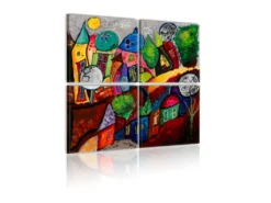 Tableau Pour Enfants Ville Multicolore 80x80 Cm