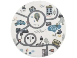 Tapis De Jeu Rond Pour Chambre D'enfant Blanc Motif Route De L'école 160x160cm