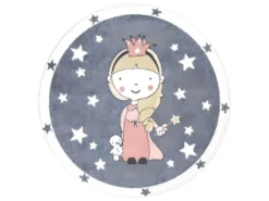 Tapis Rond Pour Chambre D'enfant Gris Et Bordures Blanches 160x160cm