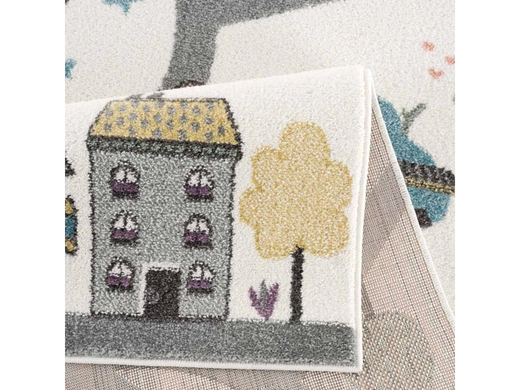 Tapis De Jeu Pour Chambre D'enfant Blanc Motif Route De L'école 140x200cm 5 Tapis De Jeu Pour Chambre D'enfant Blanc Motif Route De L'école 140x200cm – Image 5