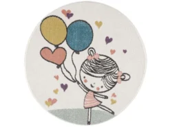 Tapis Rond Pour Chambre D'enfant Crème Motif Fille 160x160cm