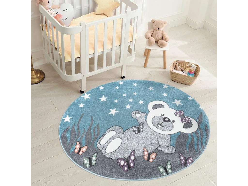 Tapis Rond Pour Chambre D'enfant Ourson Bleu Et Blanc 160x160cm 2 Tapis Rond Pour Chambre D'enfant Ourson Bleu Et Blanc 160x160cm – Image 2