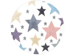 Tapis Rond Pour Chambre D'enfant Blanc Etoiles Multicolores 120x120cm