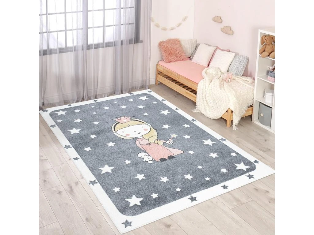 Tapis Pour Chambre D'enfant Gris Et Bordures Blanches 160x230cm 2 Tapis Pour Chambre D'enfant Gris Et Bordures Blanches 160x230cm – Image 2
