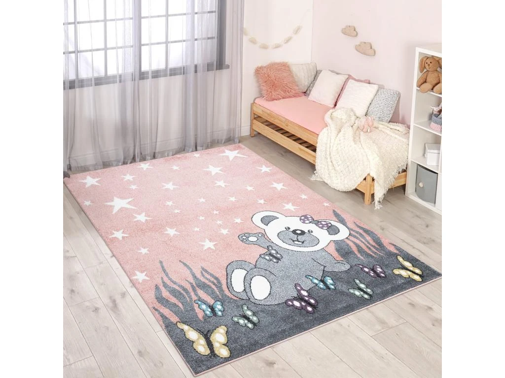 Tapis Pour Chambre D'enfant Ourson Rose Et Blanc 80x150cm 2 Tapis Pour Chambre D'enfant Ourson Rose Et Blanc 80x150cm – Image 2