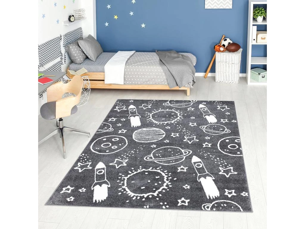 Tapis Pour Chambre D'enfant Astronaute Gris Et Blanc 160x230cm 2 Tapis Pour Chambre D'enfant Astronaute Gris Et Blanc 160x230cm – Image 2