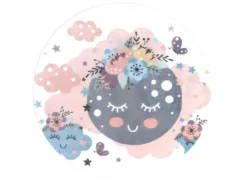 Tapis Rond Pour Chambre D'enfant Crème Motif Nuages 120x120cm