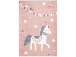 Tapis Pour Chambre D'enfant Cheval Rose Et Blanc 80x150cm