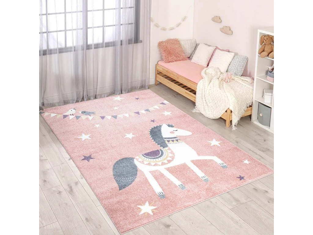 Tapis Pour Chambre D'enfant Cheval Rose Et Blanc 80x150cm 2 Tapis Pour Chambre D'enfant Cheval Rose Et Blanc 80x150cm – Image 2
