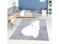 Tapis Pour Chambre D'enfant Gris Motif Ours Blanc 190x280cm