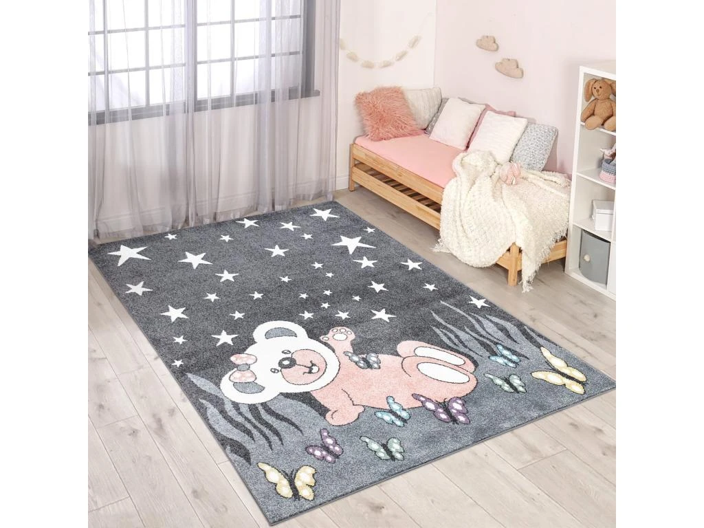 Tapis Pour Chambre D'enfant Ourson Gris Et Blanc 190x280cm 2 Tapis Pour Chambre D'enfant Ourson Gris Et Blanc 190x280cm – Image 2