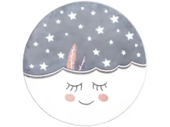 Tapis Rond Pour Chambre D'enfant Nuage Mignon Gris Et Blanc 120x120cm