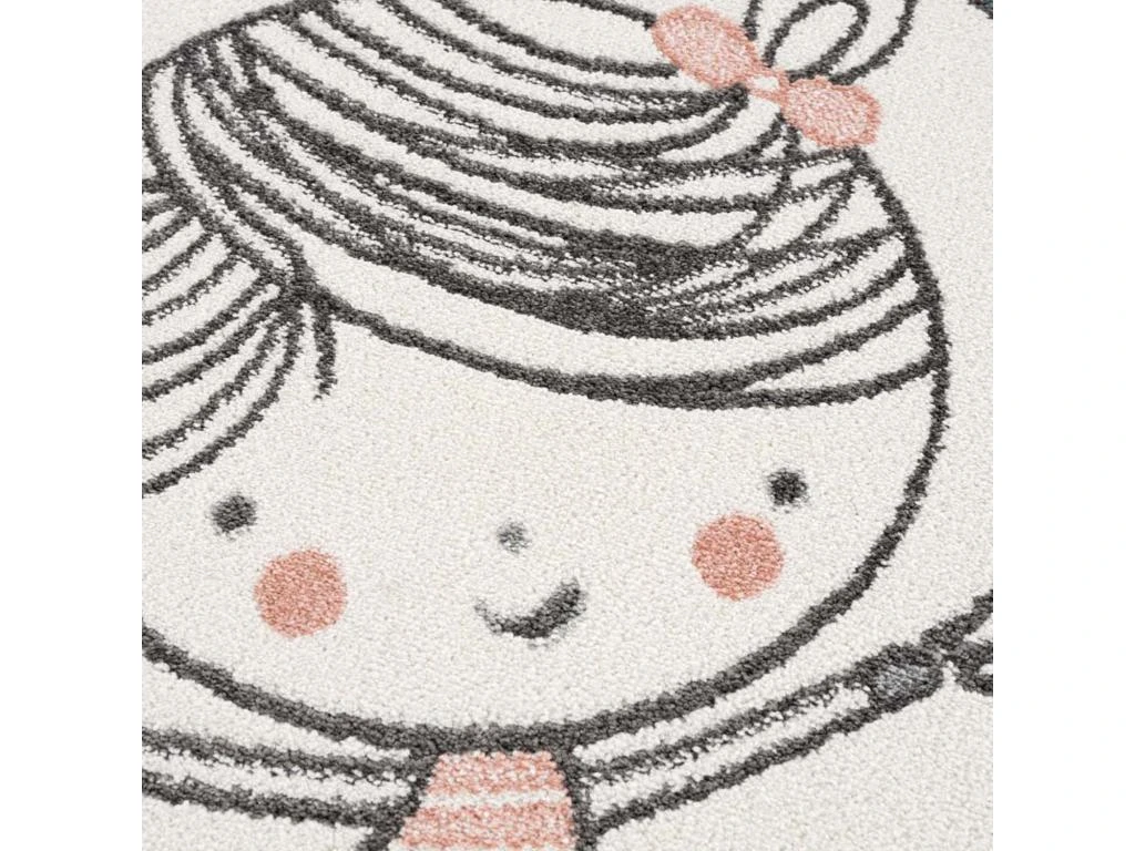 Tapis Rond Pour Chambre D'enfant Crème Motif Fille 120x120cm 3 Tapis Rond Pour Chambre D'enfant Crème Motif Fille 120x120cm – Image 3