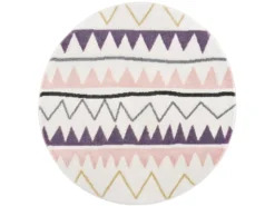 Tapis Rond Pour Chambre D'enfant Crème Motif Géométrique Rose 120x120cm