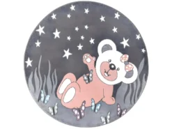 Tapis Rond Pour Chambre D'enfant Ourson Gris Et Blanc 160x160cm