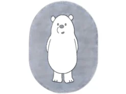 Tapis Ovale Pour Chambre D'enfant Gris Motif Ours Blanc 100x130cm