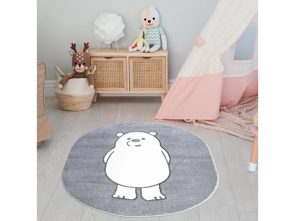 Tapis Ovale Pour Chambre D'enfant Gris Motif Ours Blanc 100x130cm 2 Tapis Ovale Pour Chambre D'enfant Gris Motif Ours Blanc 100x130cm – Image 2