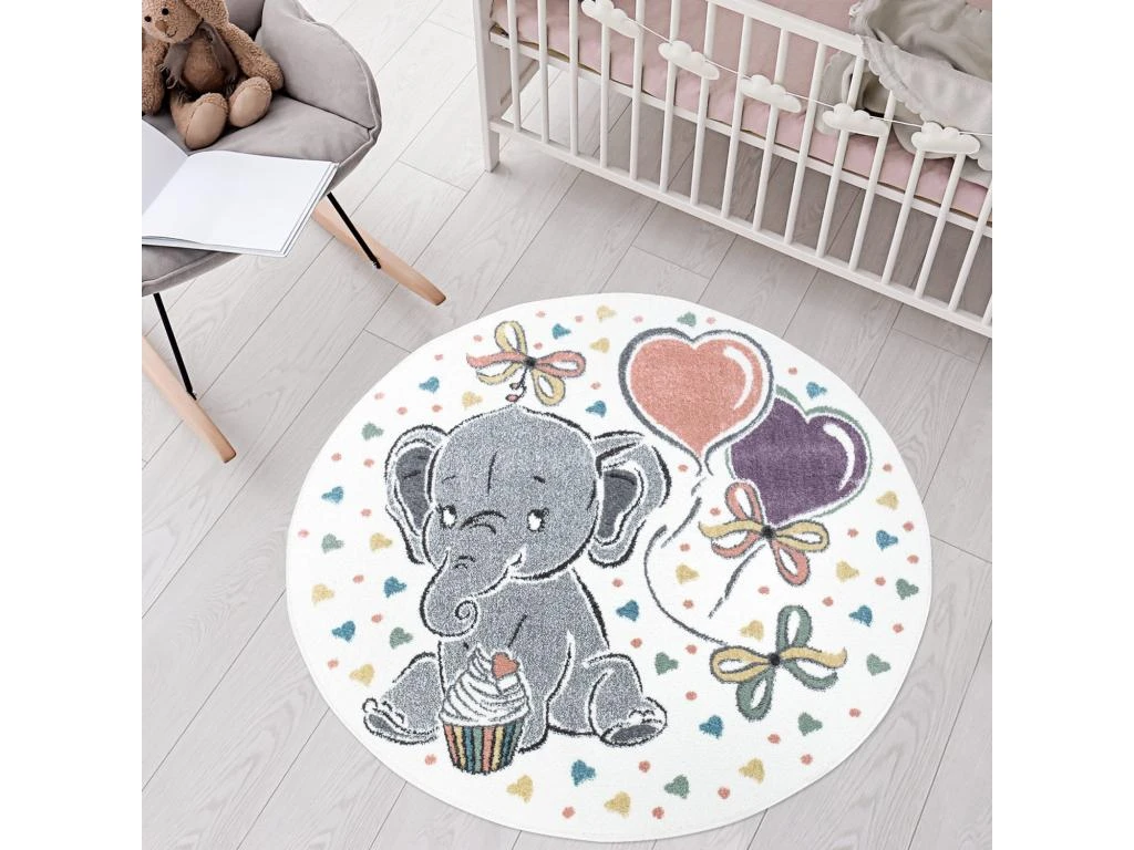 Tapis Rond Pour Chambre D'enfant Elephant Mignon 120x120cm 2 Tapis Rond Pour Chambre D'enfant Elephant Mignon 120x120cm – Image 2
