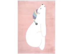 Tapis Pour Chambre D'enfant Rose Motif Ours Blanc 120x160cm