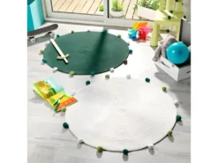 Tapis Rond Enfant "Pompomparty" 90cm Vert -Herman Miller Magasin tapis 13572843